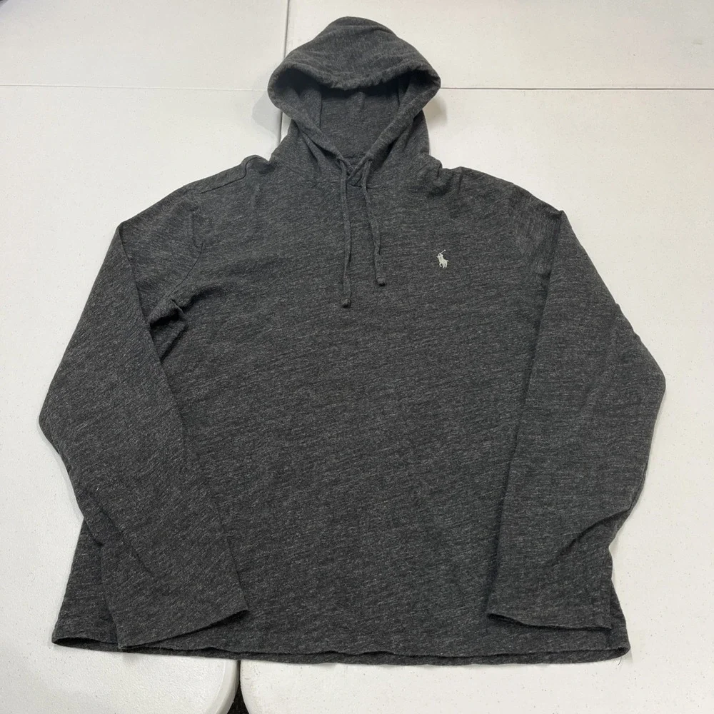 Polo Ralph Lauren Hoodie Mens L Charcoal Gray Pullover Lightweight Preppy Casual
